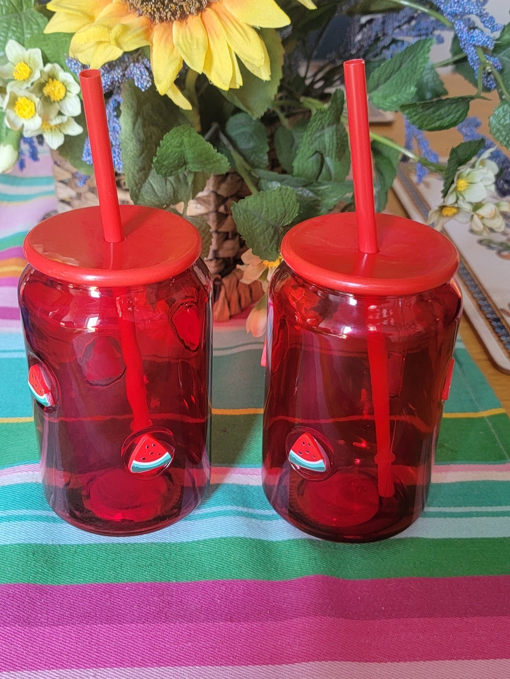 Red Watermelon Mason-Style Tumbler with Straw - Set of 2